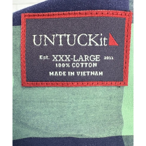 Untuckit Men's Blue Green Plaid Button‎ Up Long Sleeve Button Up in Size 3XL - Picture 4 of 7